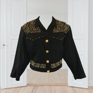 David David Vintage Denim Jeans Gold Trim Black 1980’s Style Short Jacket Coat